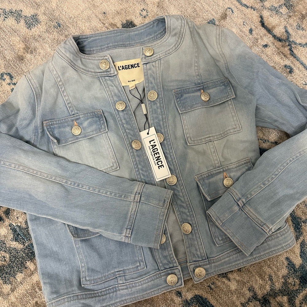 L’agence collarless denim jacket